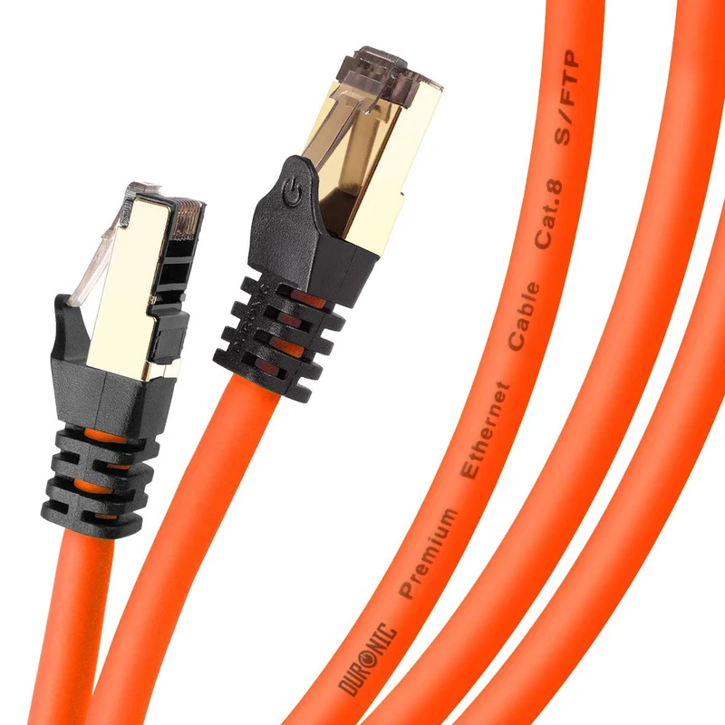 Duronic CAT8 OE 2 m | Cavo di Rete ethernet schermato S/FTP Arancione | Cavo ethernet Patch superveloce | Supporta fino a 2 GHz / 2000 MHz | Connettori RJ45 | Trasmissione dati 40 gigabit
