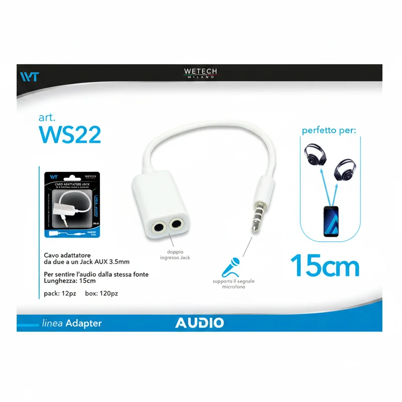 Wetech Adattatore Audio Jack F-2 Jack 3.5Mm