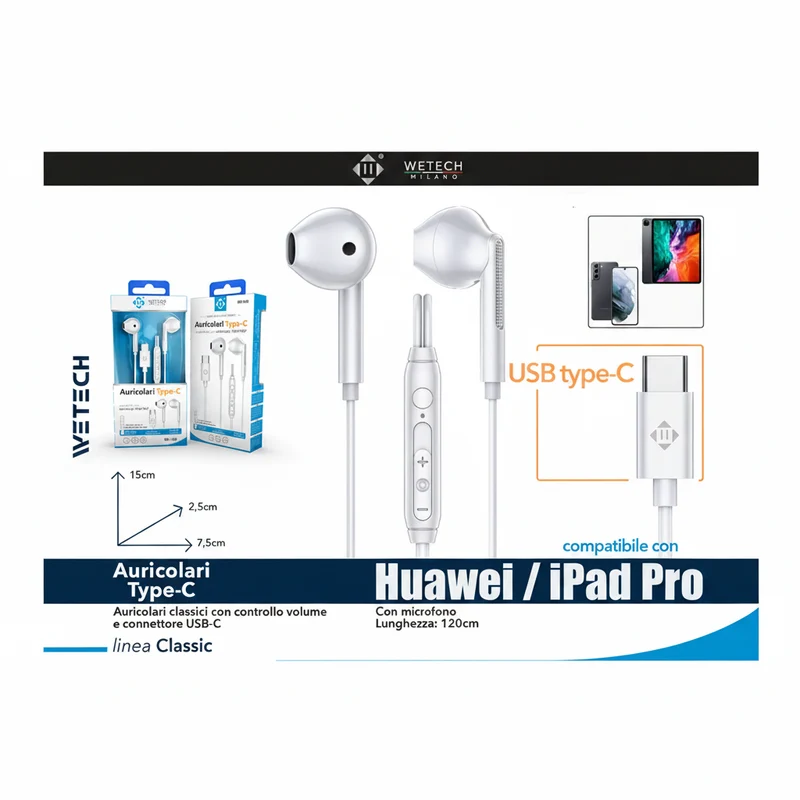 Wetech Auricolari Usb-C C/Selettore Volume