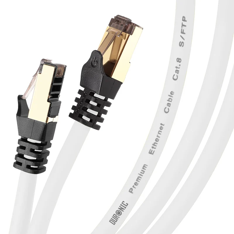 Duronic CAT8 WE 1,5 m | Cavo di Rete ethernet schermato S/FTP Bianco | Cavo ethernet Patch superveloce | Supporta fino a 2 GHz / 2000 MHz | Connettori RJ45 | Trasmissione dati 40 gigabit