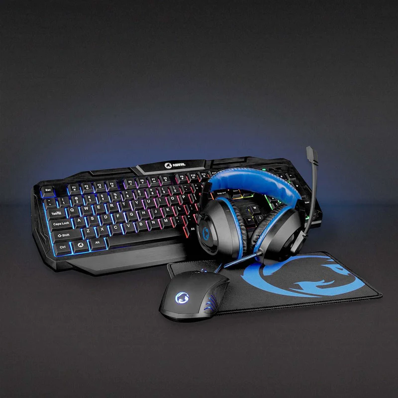 GCK41100BKIT - Nedis Kit combo di gioco | 4-in-1 | Tastiera, Cuffia, Mouse e Mouse Pad | Blu / Nero | QWERTY | Disp