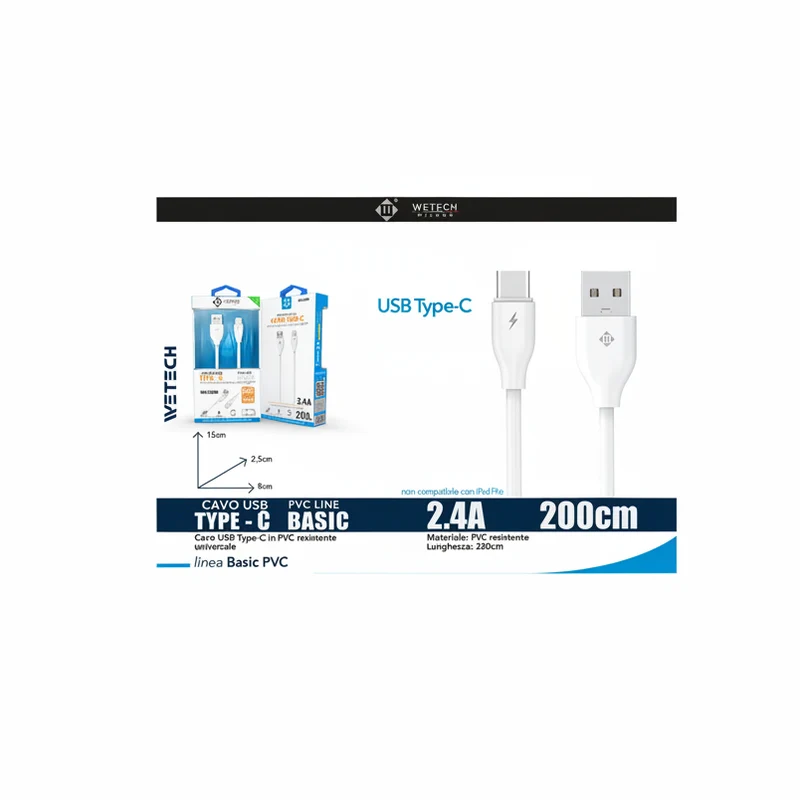 Wetech Cavo Usb-C Basic 2.4A 200Cm-Bianco