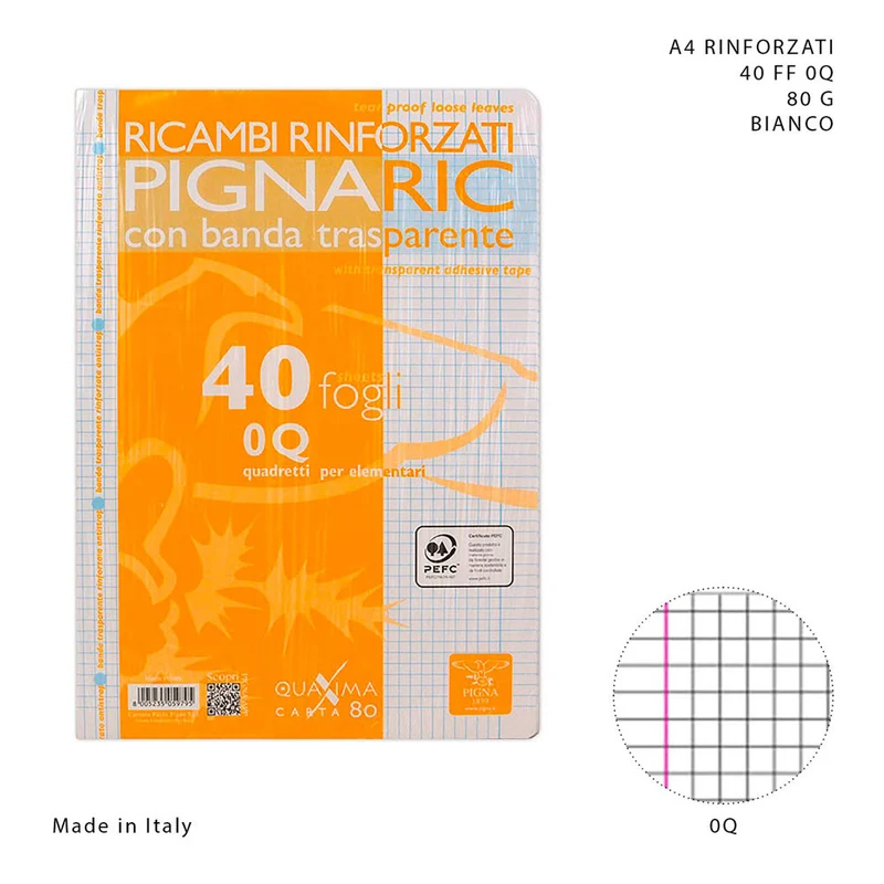 Pigna Ricambi Rinforzati A4 40FF 80g 0Q Bianco