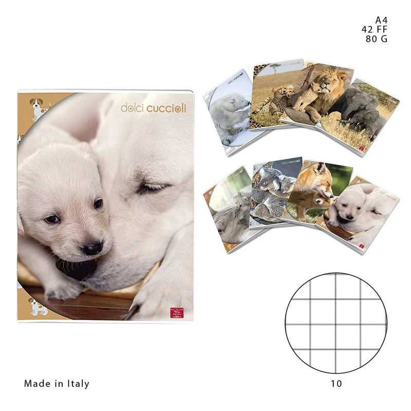 Pigna Quaderno Maxi A4 42FF 80g 10 Dolci Cuccioli