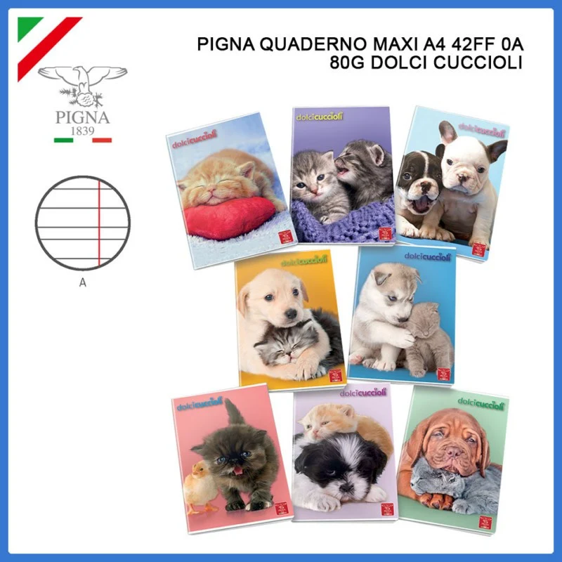 Pigna Quaderno Maxi A4 42Ff 80G 0A Dolci Cuccioli Assortimento Casuale