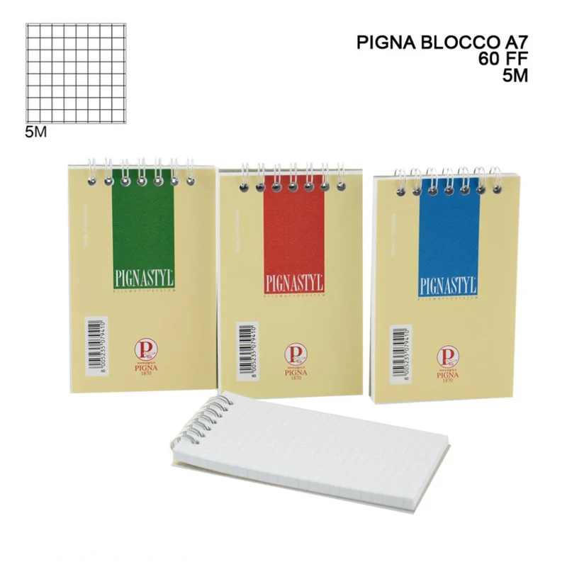 Pigna Style Blocco Spirali A7 60FF 80G 5M 8X12Cm