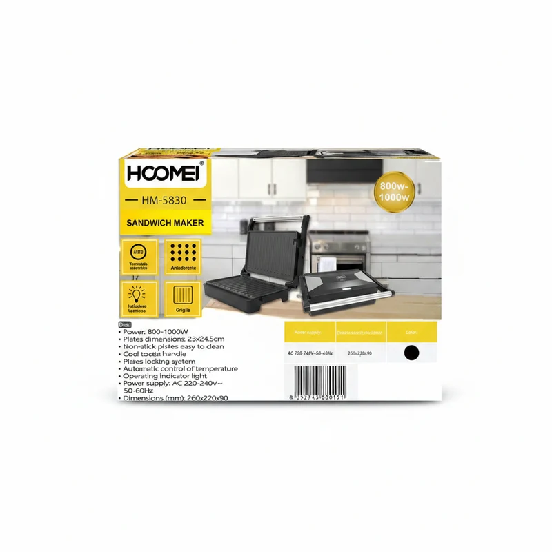 Hoomei Piastra Elettrica Per Toast/Panini 750W Hm-5830
