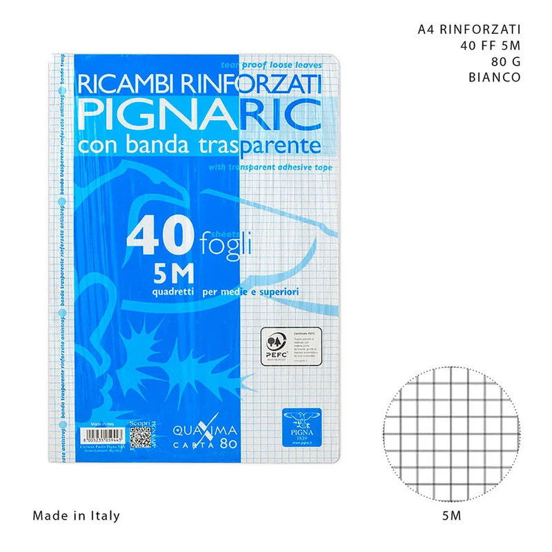 Pigna Ricambi Rinforzati A4 40FF 80g 5M Bianco