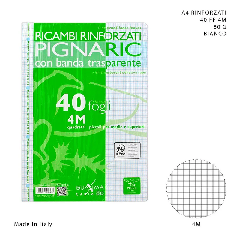 Pigna Ricambi Rinforzati A4 40FF 80g 4M Bianco