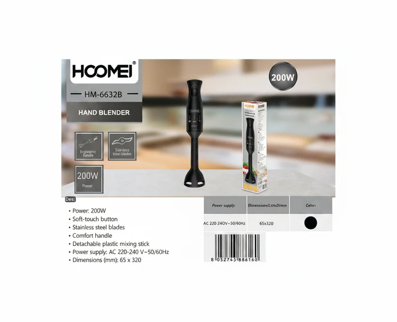 Hoomei Mixer Multifunzione 200W 65x320 mm Nero