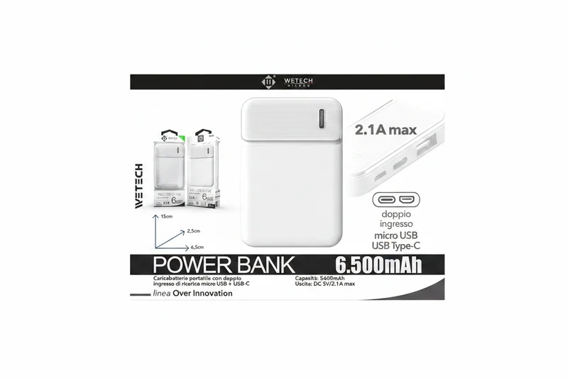 Wetech Powerbank 6500Mah 2.1A 1Usb Port