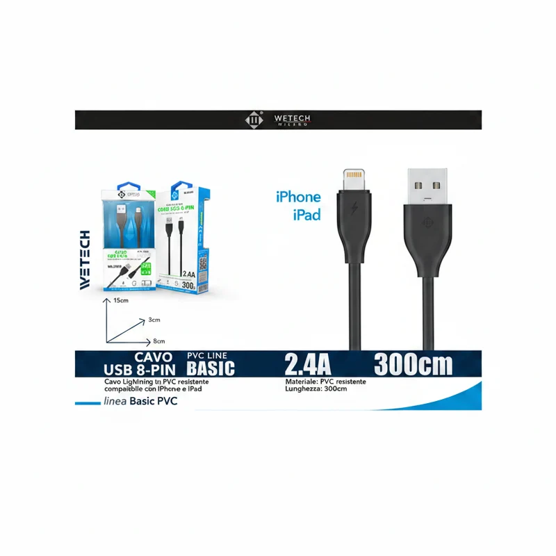 Wetech Cavo Lightning Basic 2.4A 300Cm-Nero