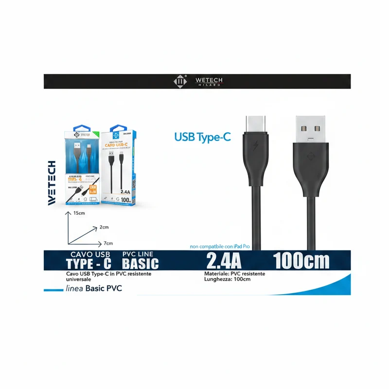 Wetech Cavo Usb-C Basic 2.4A 100Cm-Nero