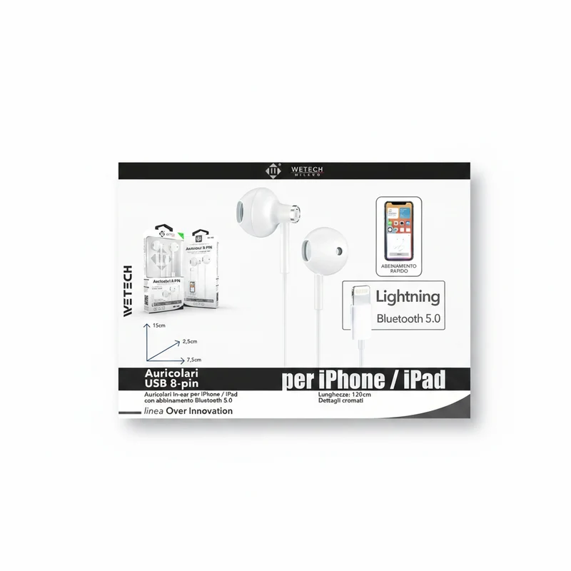 Wetech Auricolari 8 Pin C/Regolazione Volume