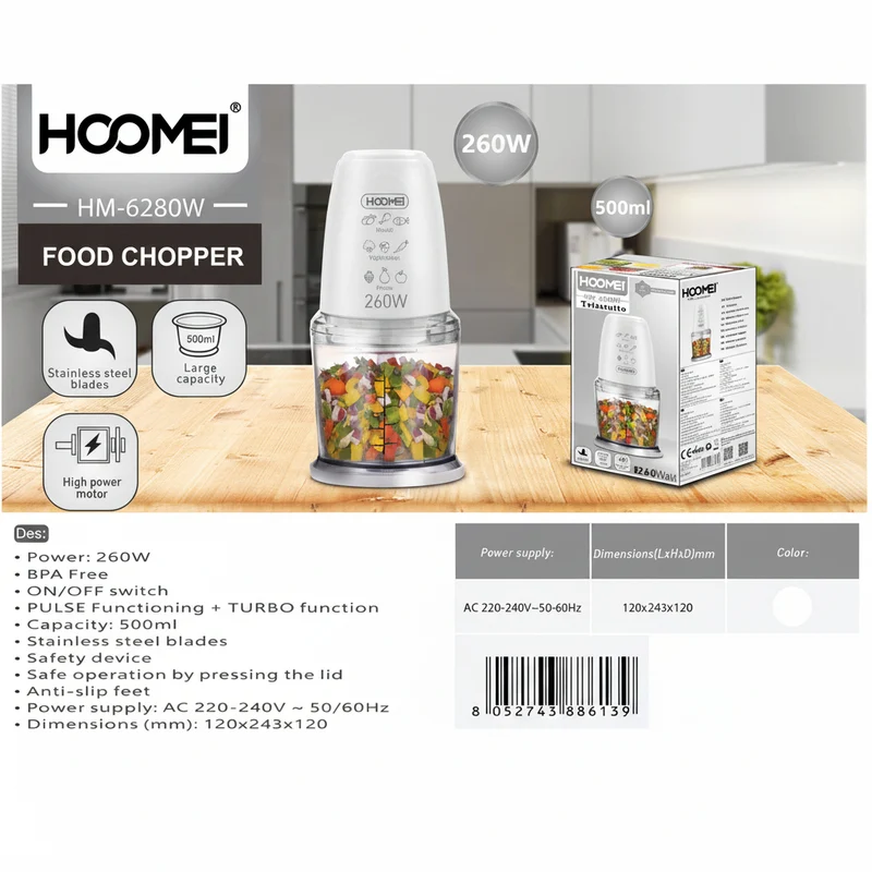 Hoomei Tritatutto 260W 500Ml 120x243x120 mm