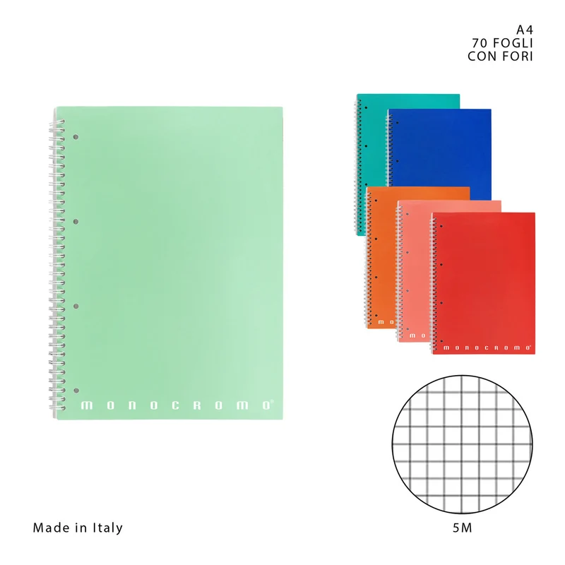Pigna Quaderno Spirale Monocromo Con Fori A4 70FF 80g