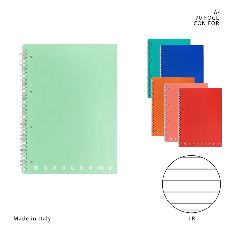 Pigna Quaderno Spir.Monocromo C/Fori A4 70FF 80g 1R