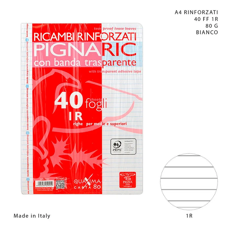 Pigna Ricambi Rinforzati A4 40FF 80g 1R Bianco