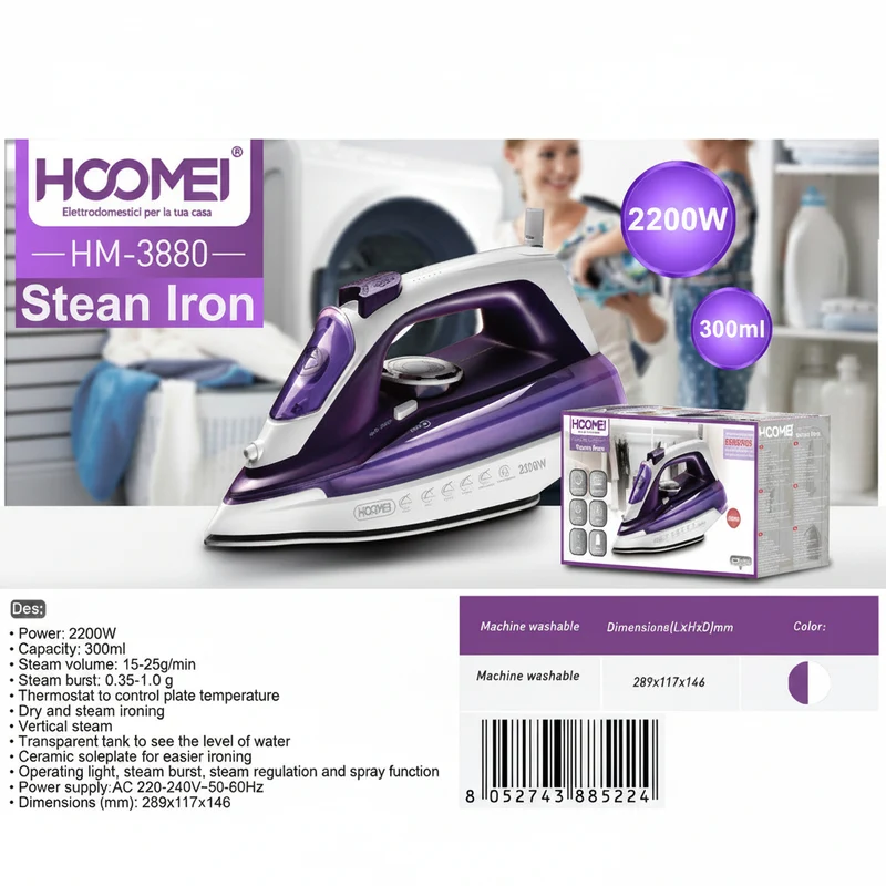 Hoomei Ferro Da Stiro A Vapore 2200W