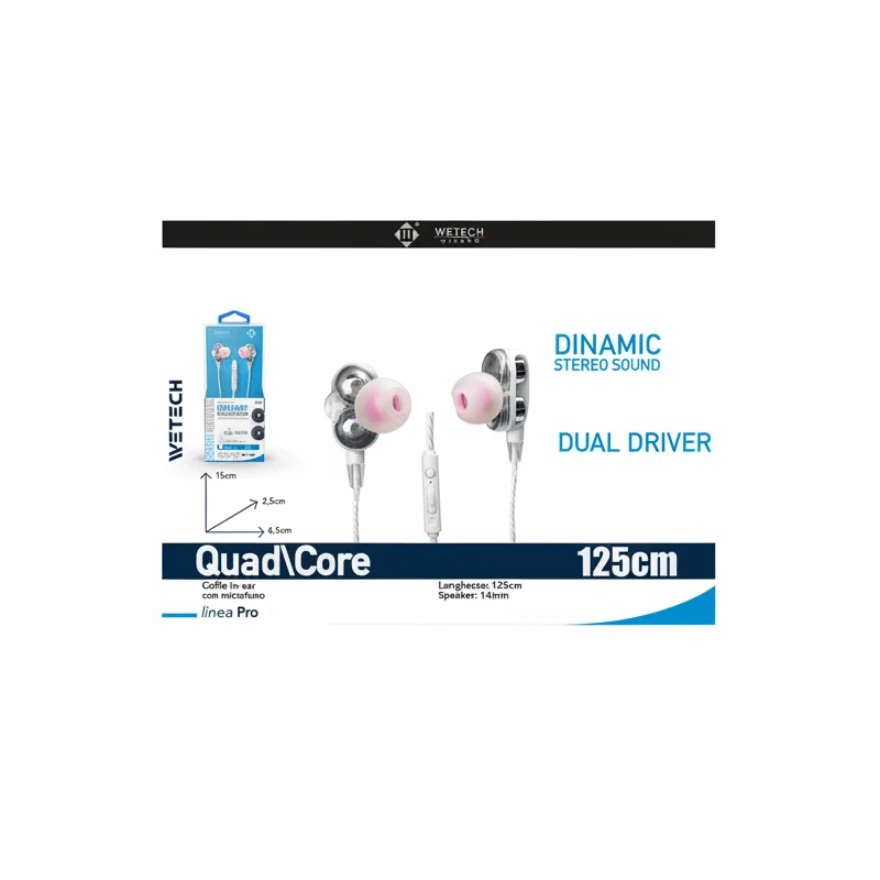 Wetech Auricolari Dinamic Dual Driver C/Mic E Regolatore Vol