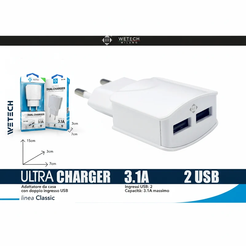 Wetech Adattatore Da Muro 2 Usb 3A
