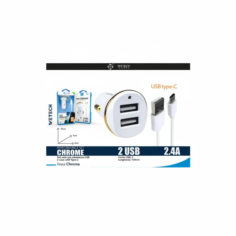 Wetech Set Auto Adattatore 2.4A + Cavo Usb-C