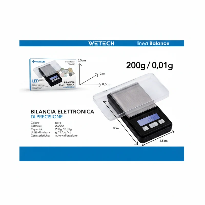 Wetech Bilancia Elettronica Di Precisione 200G/0.01G