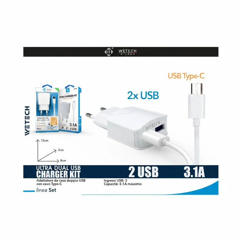 Wetech Set Casa Caricatore 31A Con Cavo Type C 10