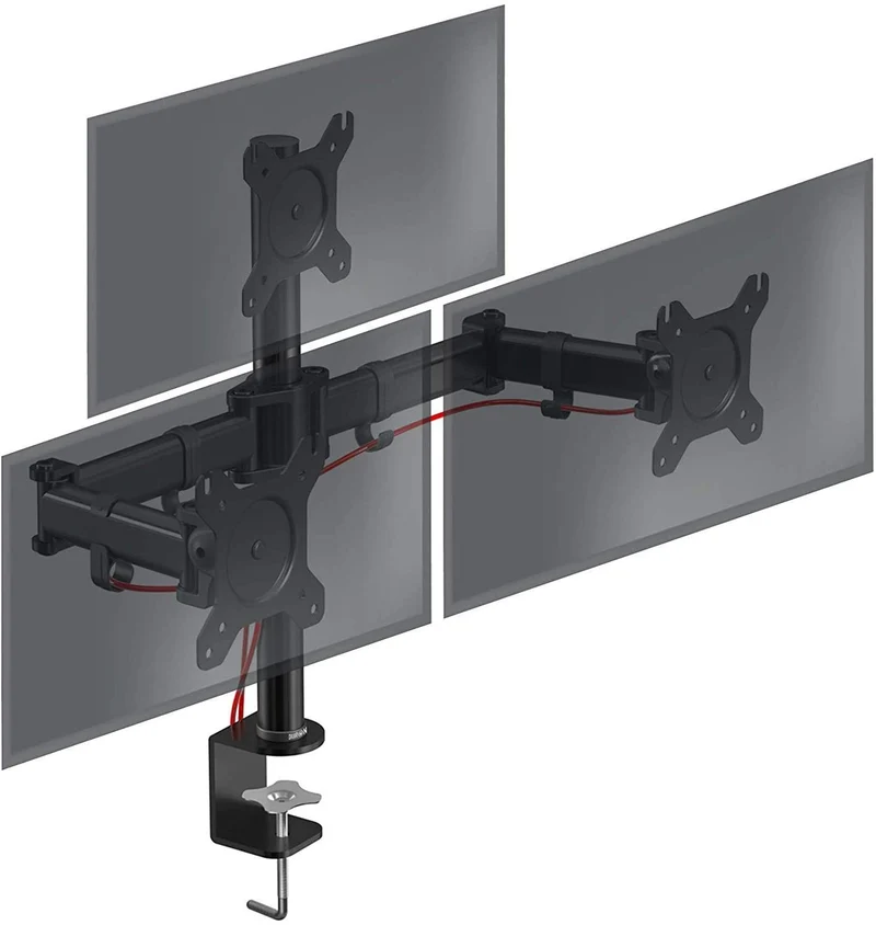 Duronic DM253 BK Braccio per 3 monitor da 13 a 27 pollici | Supporto schermi triplo | Inclinazione e altezza regolabile | VESA 75 100 | Supporto monitor ergonomico doppio articolato per PC e morsetto