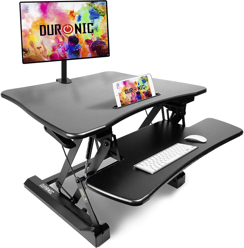 Duronic DM05D3 BK Postazione Lavoro  Altezza regolabile 15-50cm - Ampia Piattaforma 73x59cm - Portata 15kg  Scrivania ergonomica per Lavorare in Piedi con Supporto per Tastiera