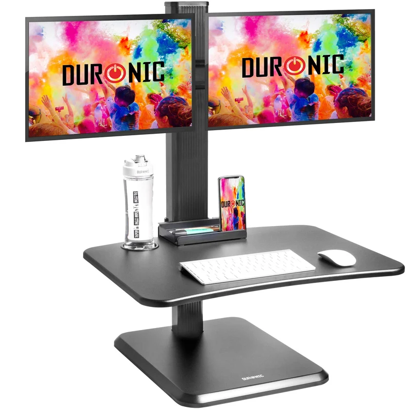 Duronic DM05D15 BK Postazione Lavoro  Altezza regolabile 7-44cm - Ampia Piattaforma 65-51cm - Portata 2kg  Scrivania ergonomica con supporto per 2 schermi - Lavorare in Piedi o seduti