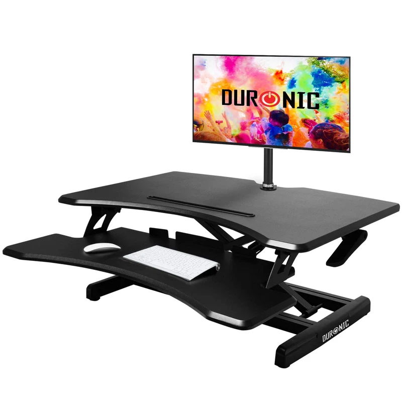 Duronic DM05D16 BK Postazione Lavoro  Altezza regolabile 12-43cm - Ampia Piattaforma 76-49cm - Portata 10kg  Scrivania ergonomica per Lavorare in Piedi con Supporto per Tastiera
