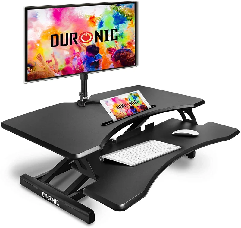 Duronic DM05D17 BK Postazione Lavoro  Altezza regolabile 12-49cm - Ampia Piattaforma 82-45cm - Portata 15kg  Scrivania ergonomica per Lavorare in Piedi con Supporto per Tastiera