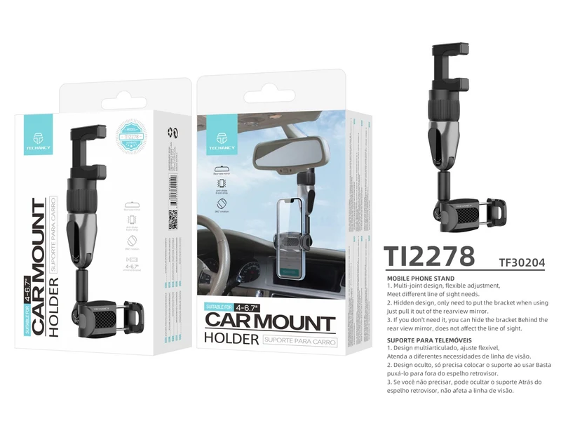 Supporto da specchietto auto universale per smartphone nero
