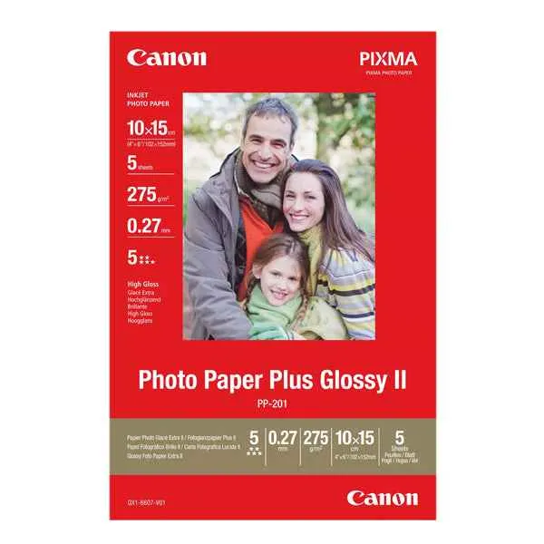 Canon - Carta fotografica Plus Glossy II PP-201 - 10 x 15 cm - 5 Fogli - 2311B053