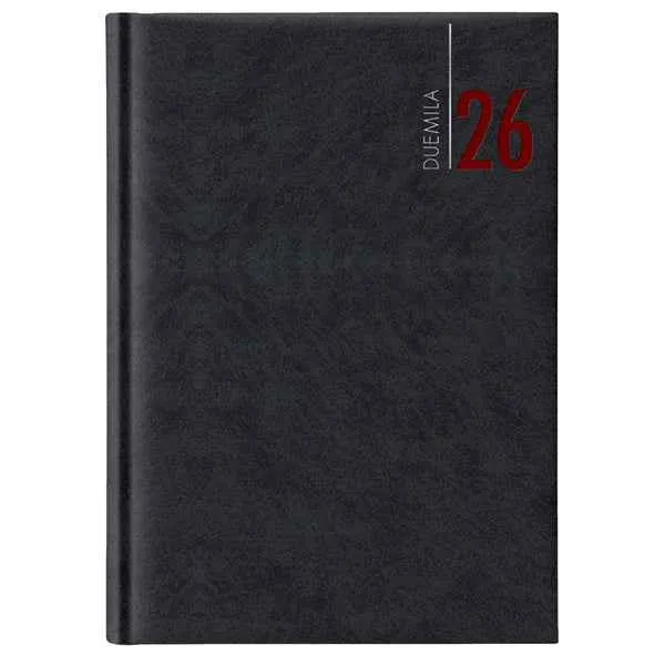 Agenda giornaliera 2027 - copertina in carta imbottita - 17 x 24 cm - nero