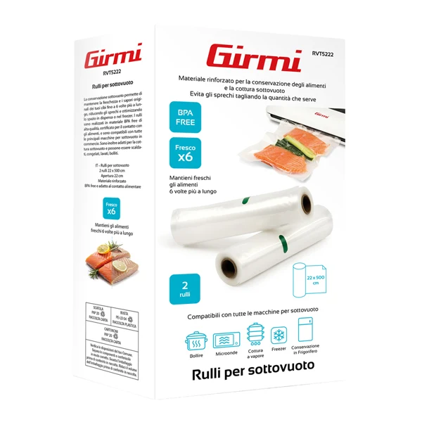 Rullo per sottovuoto - 22 x 500 cm - PE - trasparente - Girmi - conf. 2 pezzi