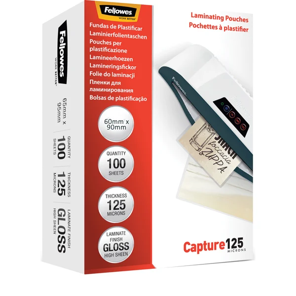 Pouches Capture125 - 60x90 mm - 2x125 micron - Fellowes - scatola 100 pezzi