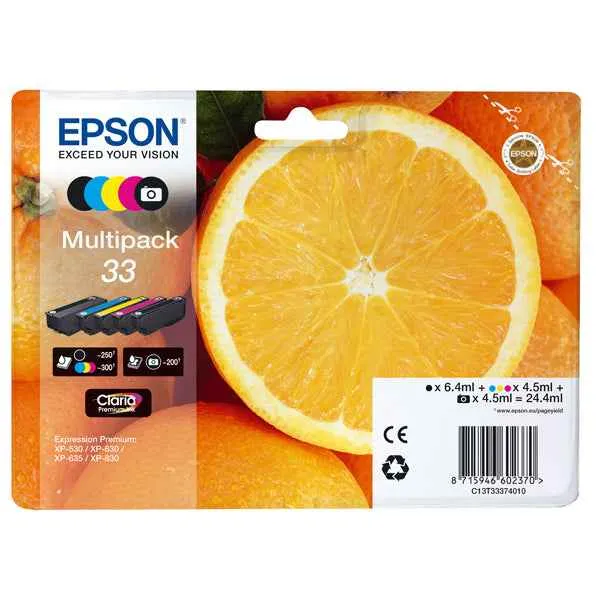 Epson - Confezione Cartuccia ink - 33 - C/M/Y/K/K PH - C13T33374011 - C/M/Y/K PH 4,5ml cad - K 6,4ml