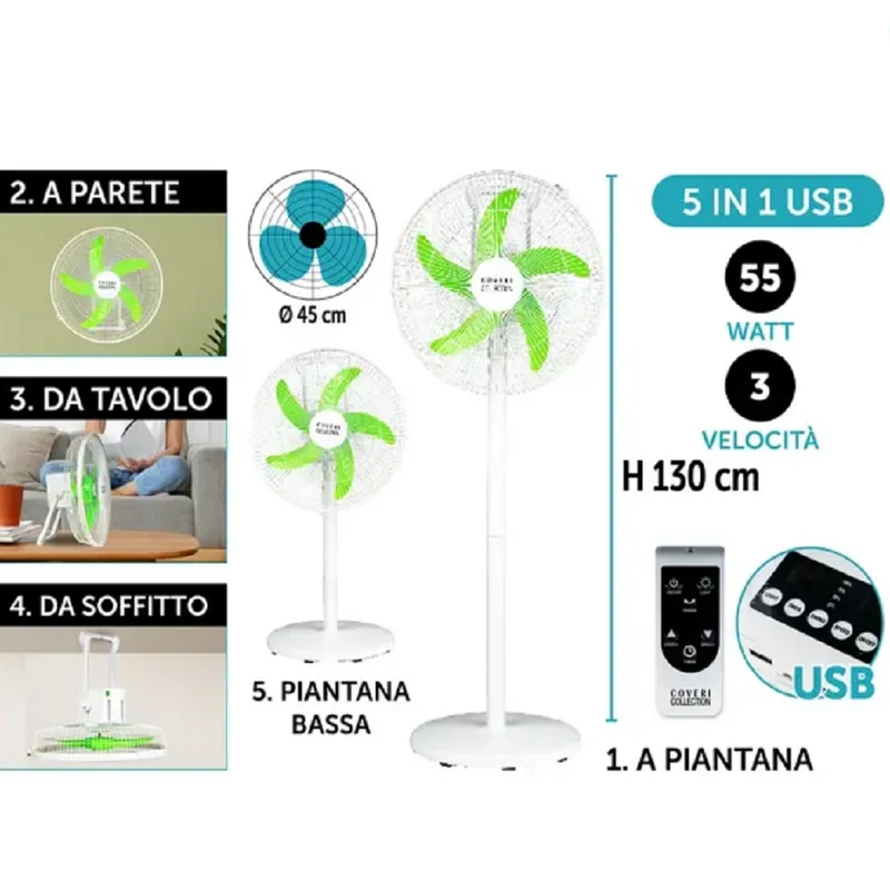 Ventilatore 5 In 1 45 Cm Con Telecomando 55w