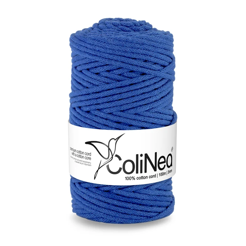 ColiNea, cordoncino in cotone con nucleo in cotone, intrecciato, 3 mm, 100 m, blu scuro