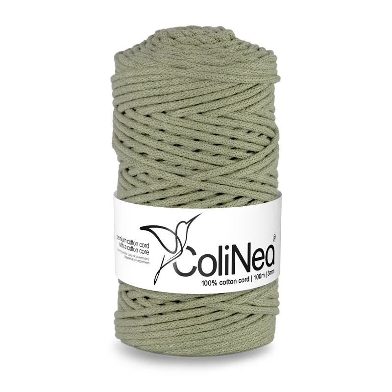 ColiNea, cordino in cotone con anima in cotone, intrecciato, 3 mm, 100 m, verde oliva