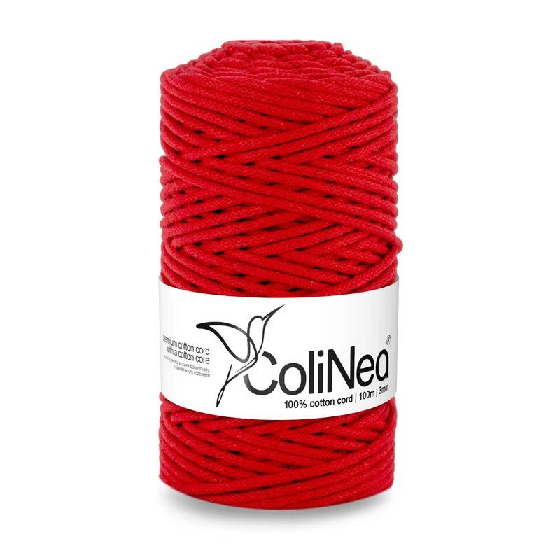 ColiNea, cordino in cotone con anima in cotone, intrecciato, 3 mm, 100 m, rosso