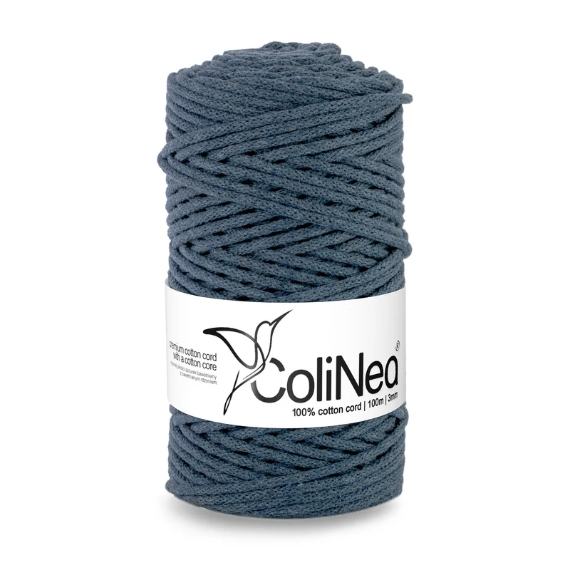 ColiNea, cordoncino in cotone con anima in cotone, intrecciato, 3 mm, 100 m, denim