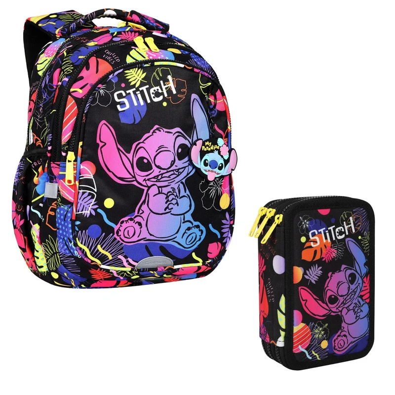 Zaino scuola 19 L Coolpack Jerry DISNEY STITCH nero + CoolPack astuccio a tre scomparti con accessori JUMPER 3 STITCH