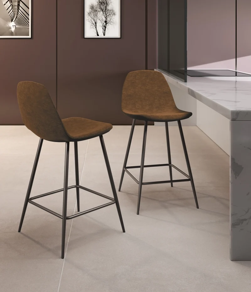 Sgabello Brigitte Marrone Vintage in Similpelle con Struttura in Metallo Antracite - Design Industriale per Arredo Interni Moderno