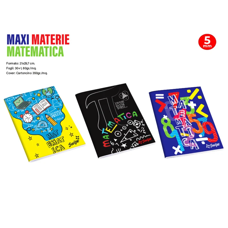 Quaderno A4 Matematica Pacco 10 Pz Assortiti Rigatura 5 mm