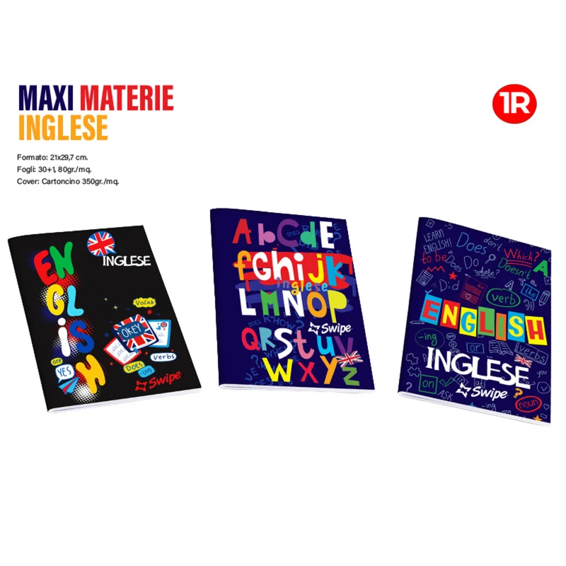 Quaderno A4 Inglese Pacco 10 Pz Assortiti Rigatura 1R
