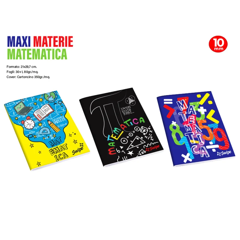 Quaderno A4 Matematica Pacco 10 Pz Assortiti Rigatura 10 mm