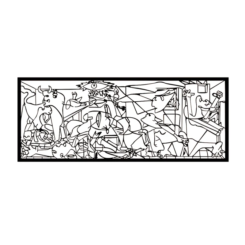 Quadro traforato, decorazione murale 3D, quadro 3D "Guernica di Pablo Picasso" 150x60cm Nero